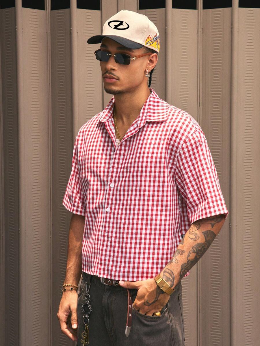 Camisa de manga corta a cuadros para hombre AXEPEAK, ideal para verano, edición urbana