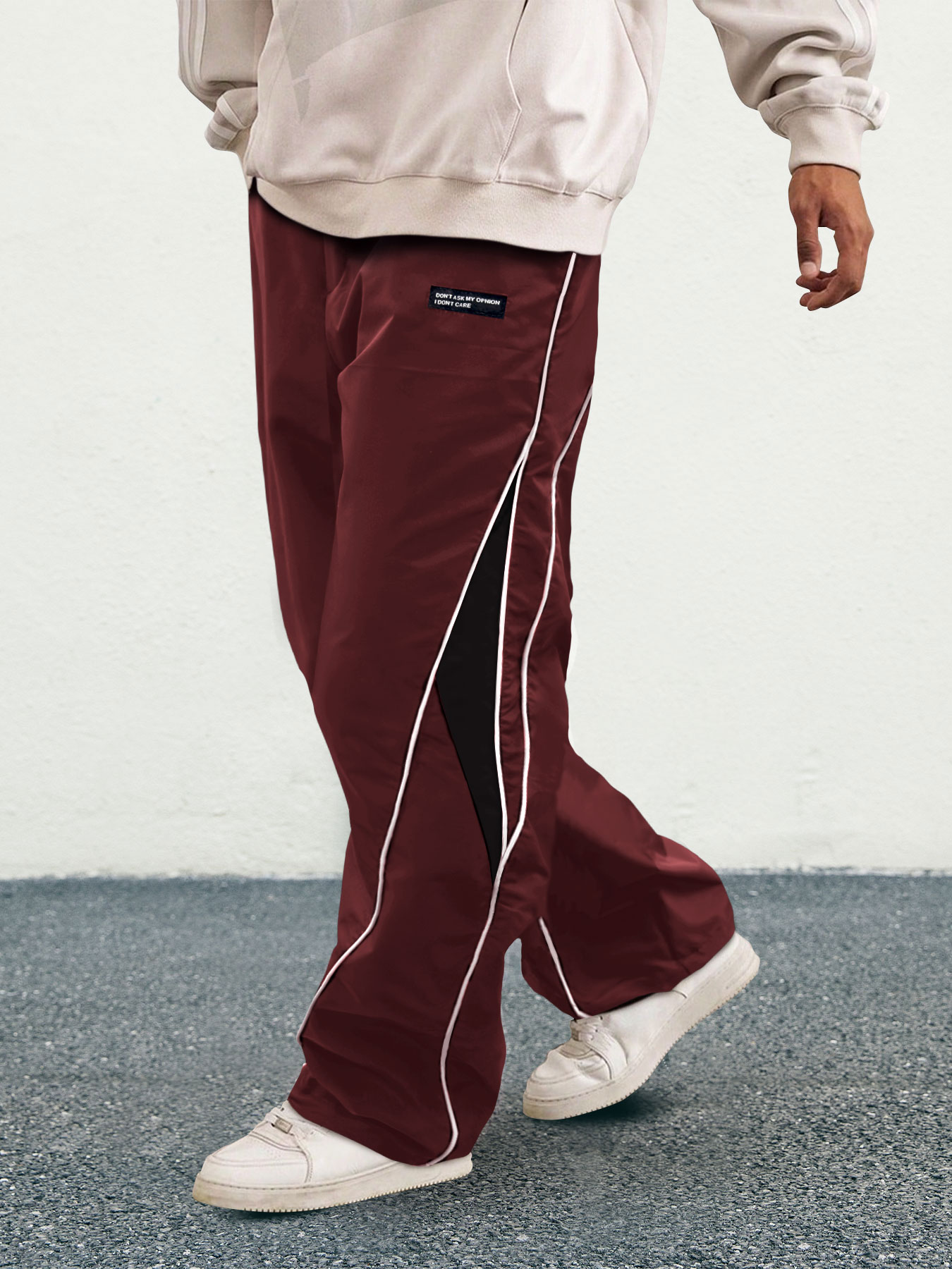 TECCULI Men's Letter Patchwork Side Stripe Drawstring Waist Pants, Casual Loose Pocket Trousers for Daily Wear, Fashion Men's Bottoms for All Seasons, Mens Pants, Casuals Pants, Menswear Oversized Baggy Activewear Sportswear Athletic Be