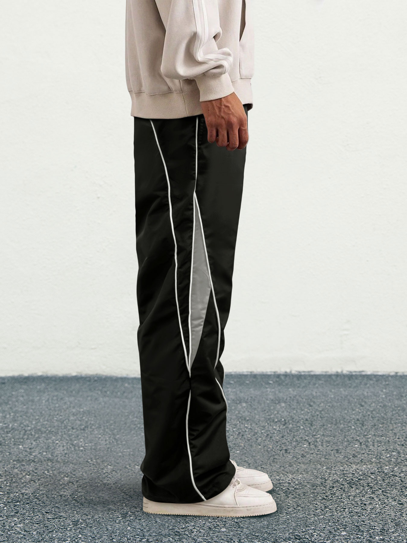 TECCULI Men's Letter Patchwork Side Stripe Drawstring Waist Pants, Casual Loose Pocket Trousers for Daily Wear, Fashion Men's Bottoms for All Seasons, Mens Pants, Casuals Pants, Menswear Oversized Baggy Activewear Sportswear Athletic Be