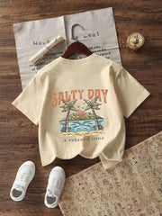 Camiseta de verano de manga corta con cuello redondo y estampado divertido para niños preadolescentes