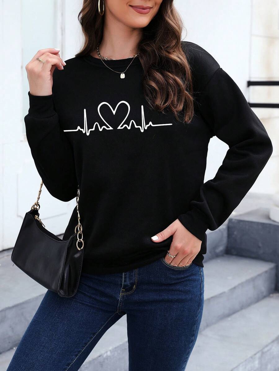 Sudadera con hombros caídos y estampado de corazones de INAWLY, camisetas de manga larga para graduación, atuendos para la vuelta al cole, trajes de profesora para mujer, ropa para la vuelta al cole.