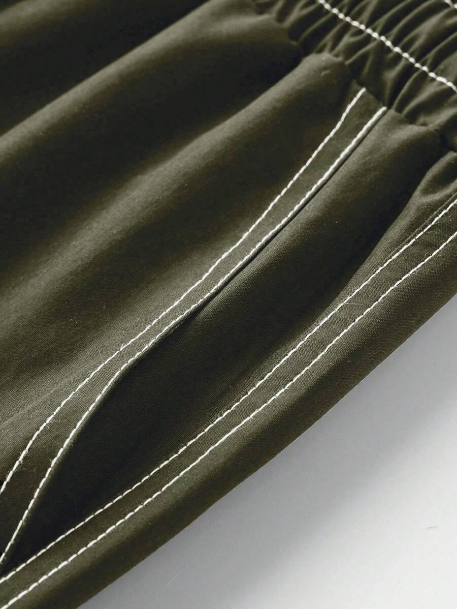 Pantalones cargo rectos Manfinity Hypemode para hombre, informales, con cordón y cintura ajustable, de pierna ancha.