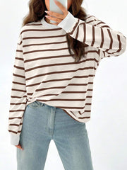Sudadera con capucha EZwear Spring White Stripe Print con hombros caídos para graduación, regreso a clases, graduación, trajes para maestras para mujer, regreso a clases.
