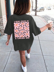 Camiseta de manga corta con estampado floral para niña, top informal de verano para adolescentes, cómoda y a la moda para estudiantes jóvenes.
