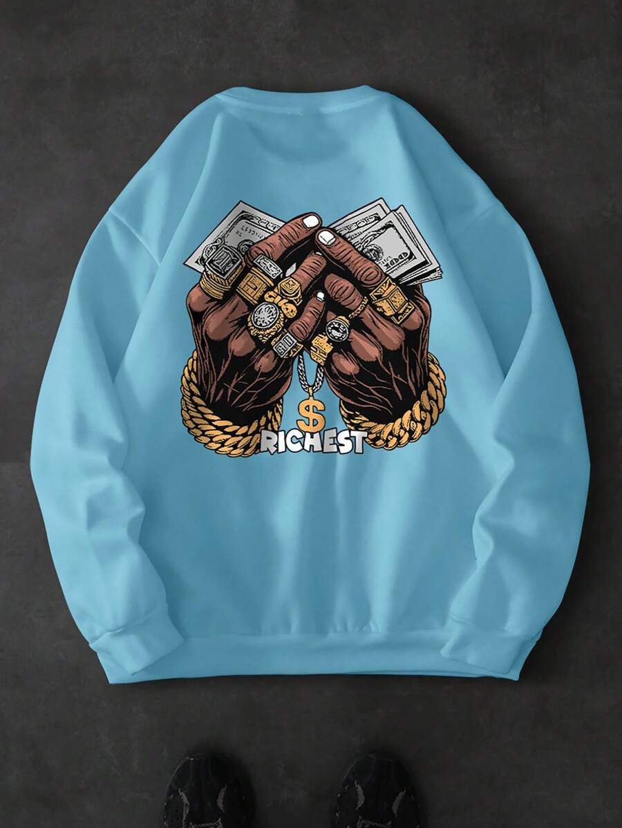 Sudadera minimalista con estampado de palmas y cuello redondo de manga larga para hombre Manfinity LEGND, ideal para uso diario informal.