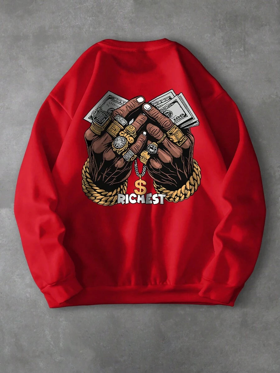 Sudadera minimalista con estampado de palmas y cuello redondo de manga larga para hombre Manfinity LEGND, ideal para uso diario informal.