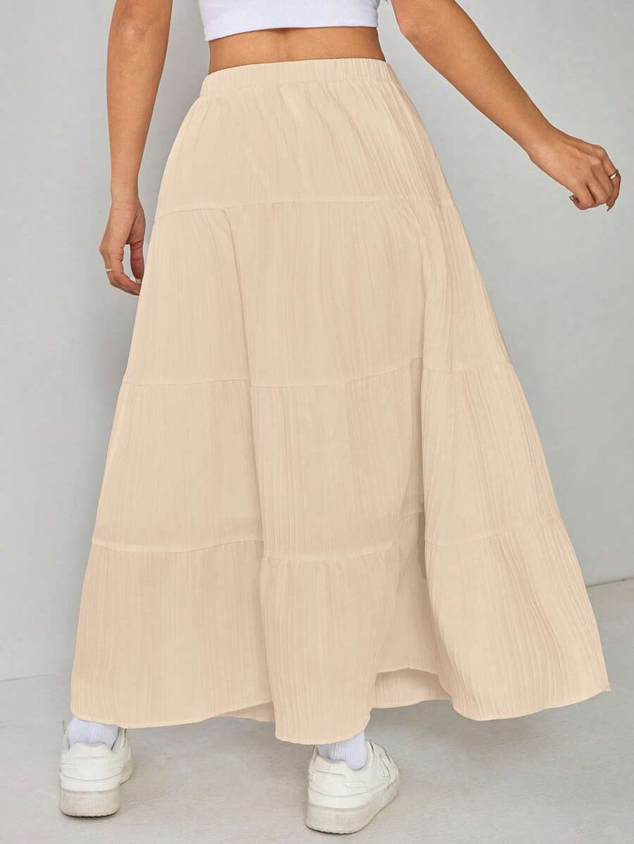 Falda larga con volantes y cintura alta de color liso para mujer de PETITE