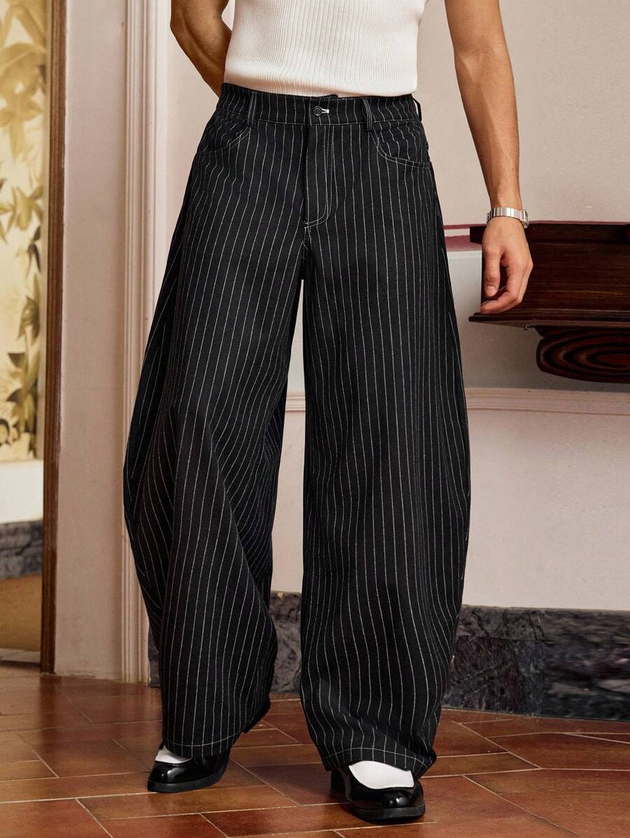 Pantalones holgados SWAVVY informales de gran tamaño con rayas azules y letras 3D bordadas para hombre, ideales para el verano y la escuela.