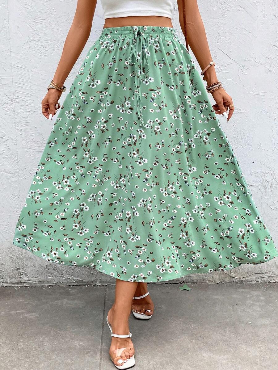 Falda con nudo en la cintura y estampado floral Clasi