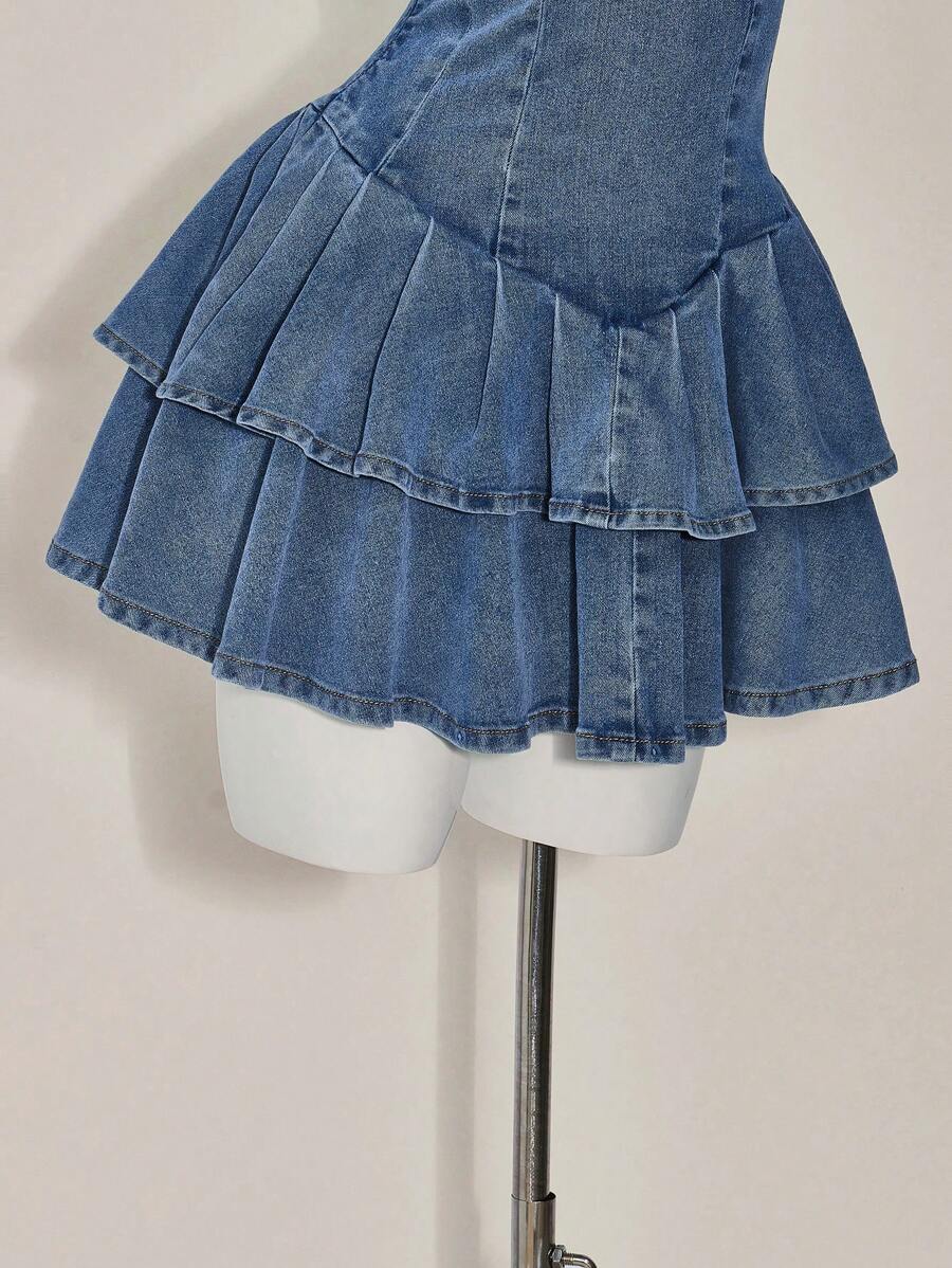 Vestido tubo vaquero con volantes en el bajo para mujer de ICON