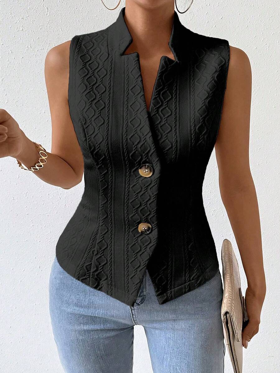 Chaleco de traje de botonadura sencilla para mujer de RosyDaze