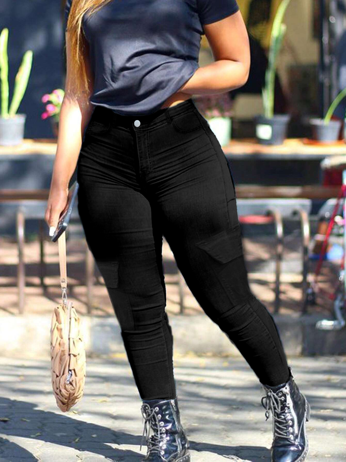 TECCULI Plus Size Women's Black Skinny Jeans
