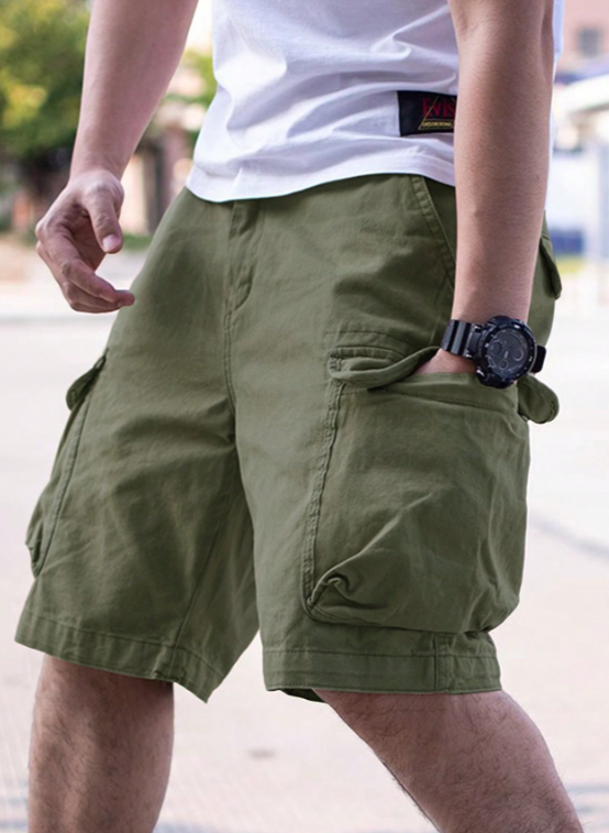 Pantalones cortos cargo holgados TECCULI Manfinity Homme para hombre con bolsillos laterales con solapa, ideal para la vuelta al cole.