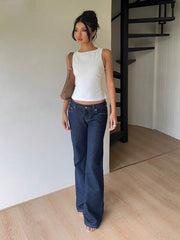 Blusa negra sin mangas con cuello redondo, lazo y espalda descubierta para mujer de Aloruh