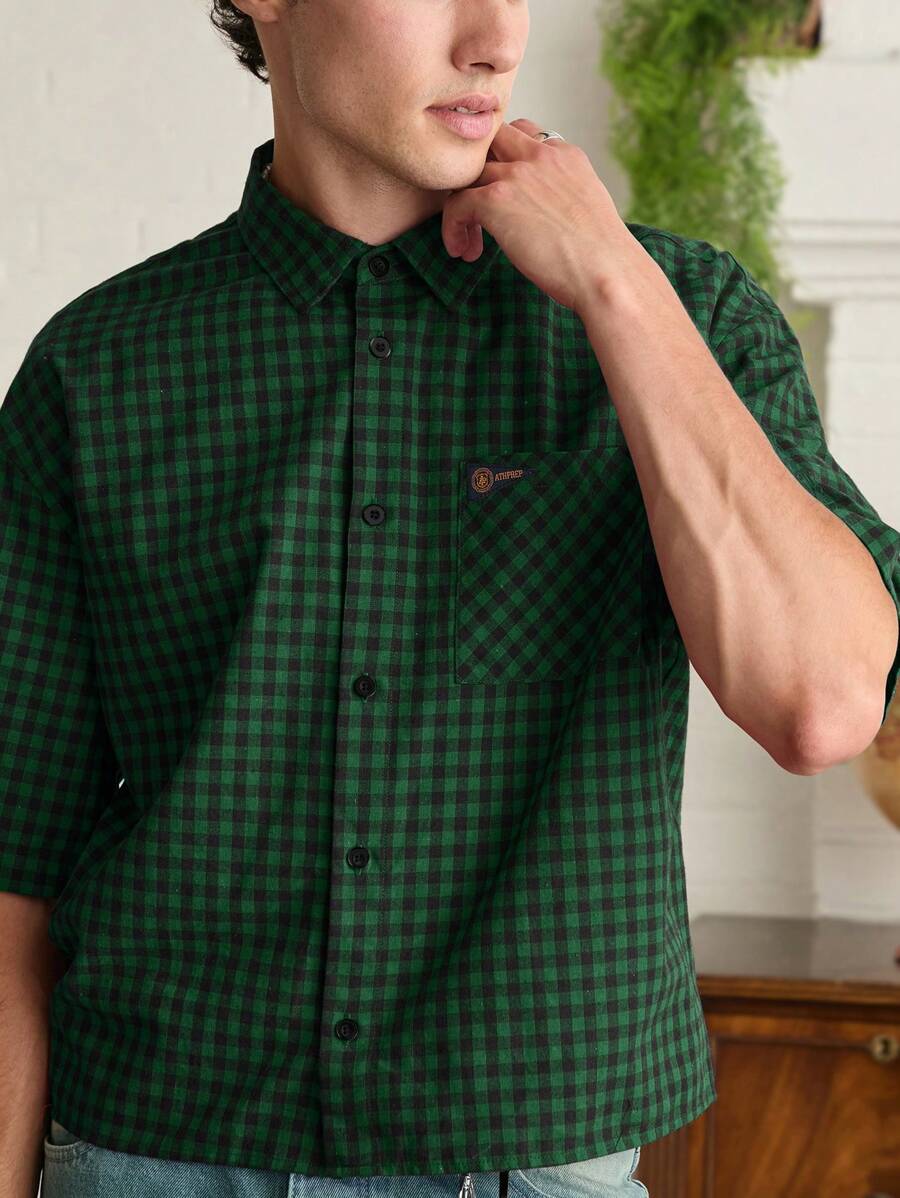 Camisa holgada de manga corta a cuadros para hombre de SWAVVY, corte cuadrado, Y2K