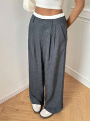 Pantalones de vestir elegantes, holgados, de pierna ancha, plisados y con estampado floral de cintura alta para mujer de EZwear