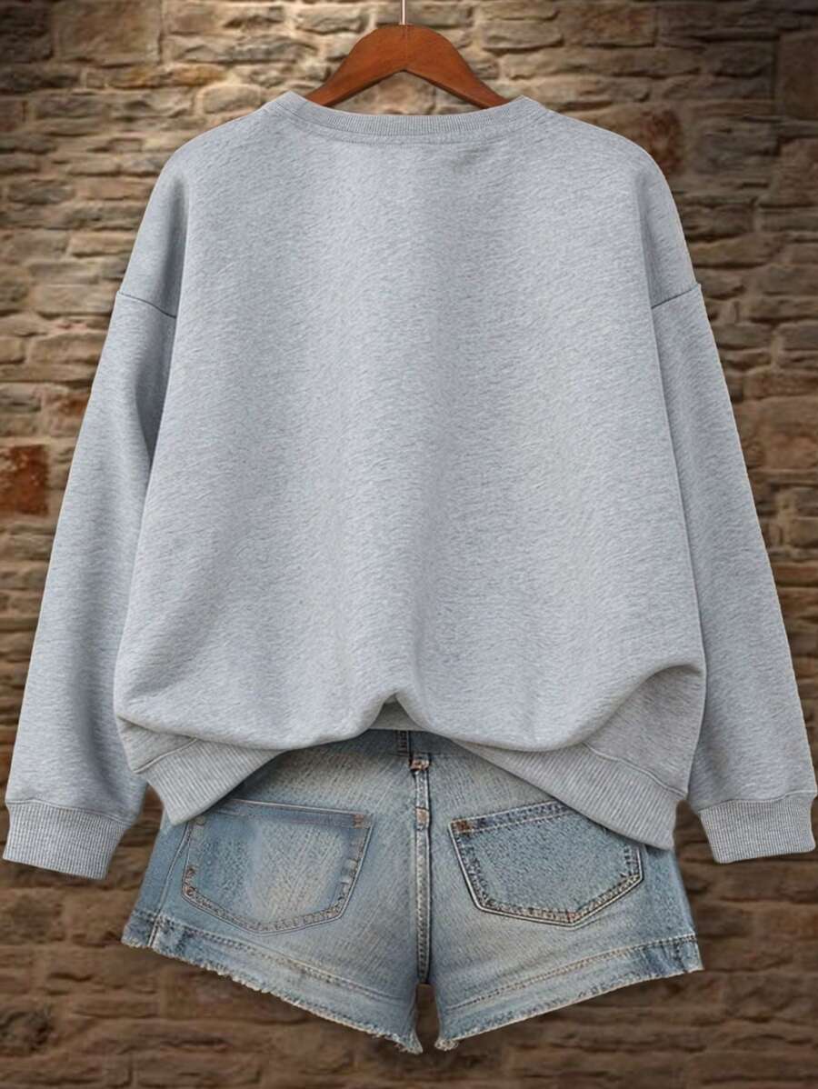 Sudadera con capucha y cuello redondo con estampado de letras para mujer de EMERY ROSE, camisetas de manga larga para graduación, regreso a clases, trajes de maestra para mujer, regreso a clases.