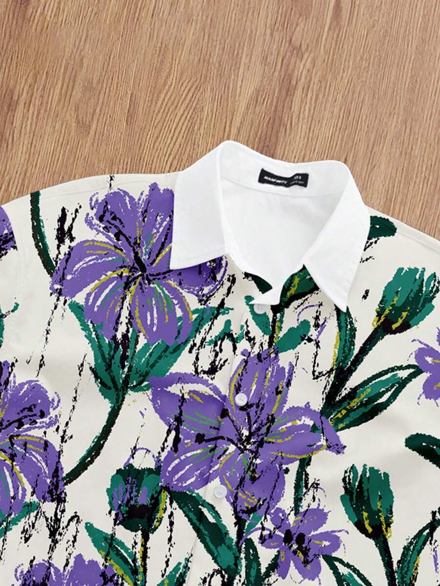 Camisa casual de manga corta con estampado floral para hombre de Manfinity Joysei, top corto para hombre, top floral para hombre, top estampado de gran tamaño para hombre