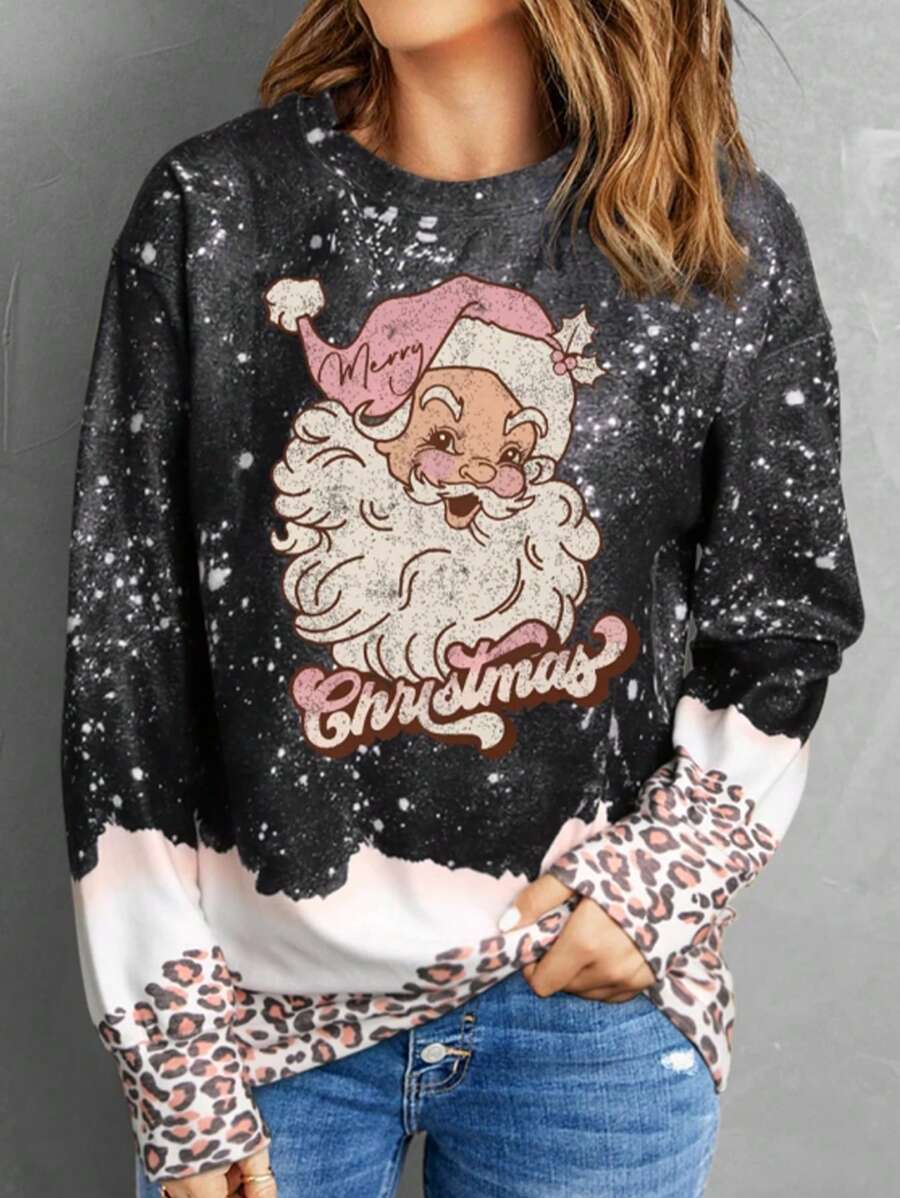 Sudadera de manga larga con estampado de letras de Papá Noel para mujer de INAWLY, otoño-invierno