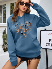 Sudadera térmica con capucha y cordón ajustable en los hombros, bolsillo tipo canguro y estampado de corazón de INAWLY, manga larga