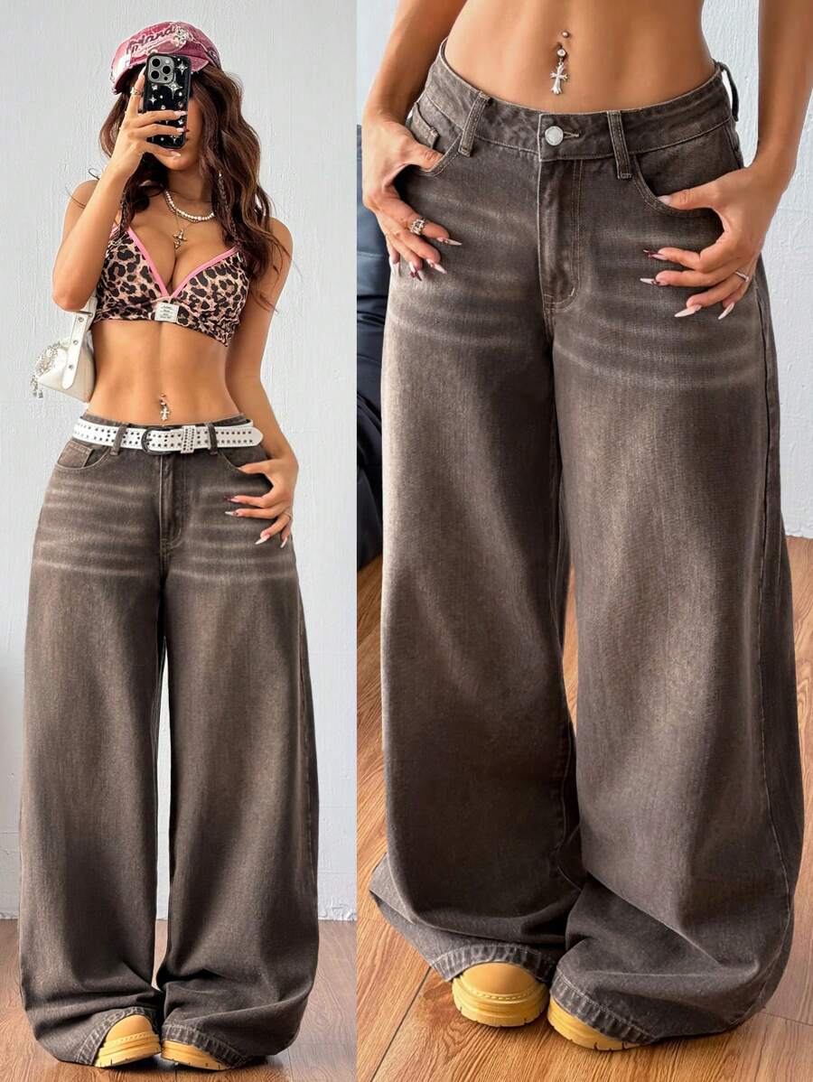 Coolane - Vaqueros casuales y versátiles para mujer con bolsillos, pantalones anchos y holgados, conjuntos de verano para mujer, color caqui