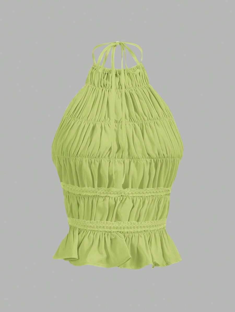 Camisola corta Aloruh para mujer con tirantes ajustables, fruncida, en capas, semitransparente, ideal para citas románticas, ideal para conciertos.