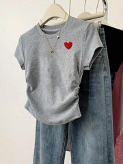 Camiseta informal minimalista con lazo rosa y volantes en la cintura para niña preadolescente de Wildeya