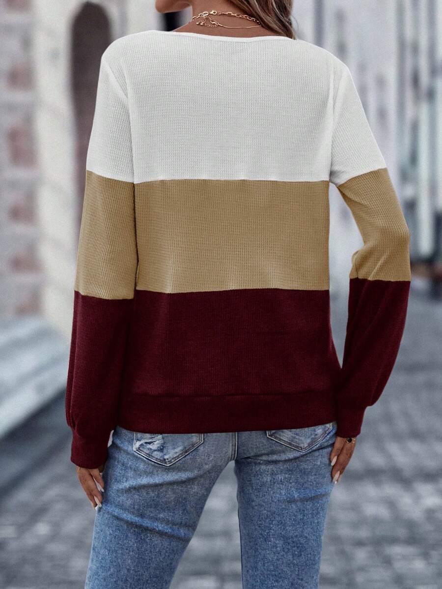Sudadera EMERY ROSE con botones y bloques de color. Camiseta de manga larga para graduación y regreso a clases. Conjuntos para maestras.