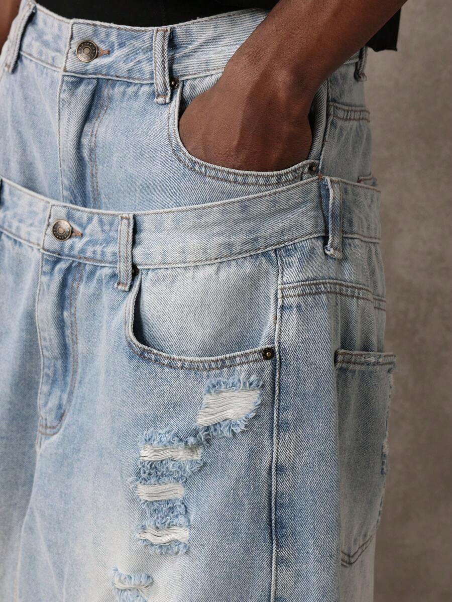 Vaqueros desgastados premium de pierna ancha SUMWON, pantalones vaqueros holgados de moda Y2K, ropa de calle con rotos, corte holgado, estilo clásico de los 90, ropa informal.