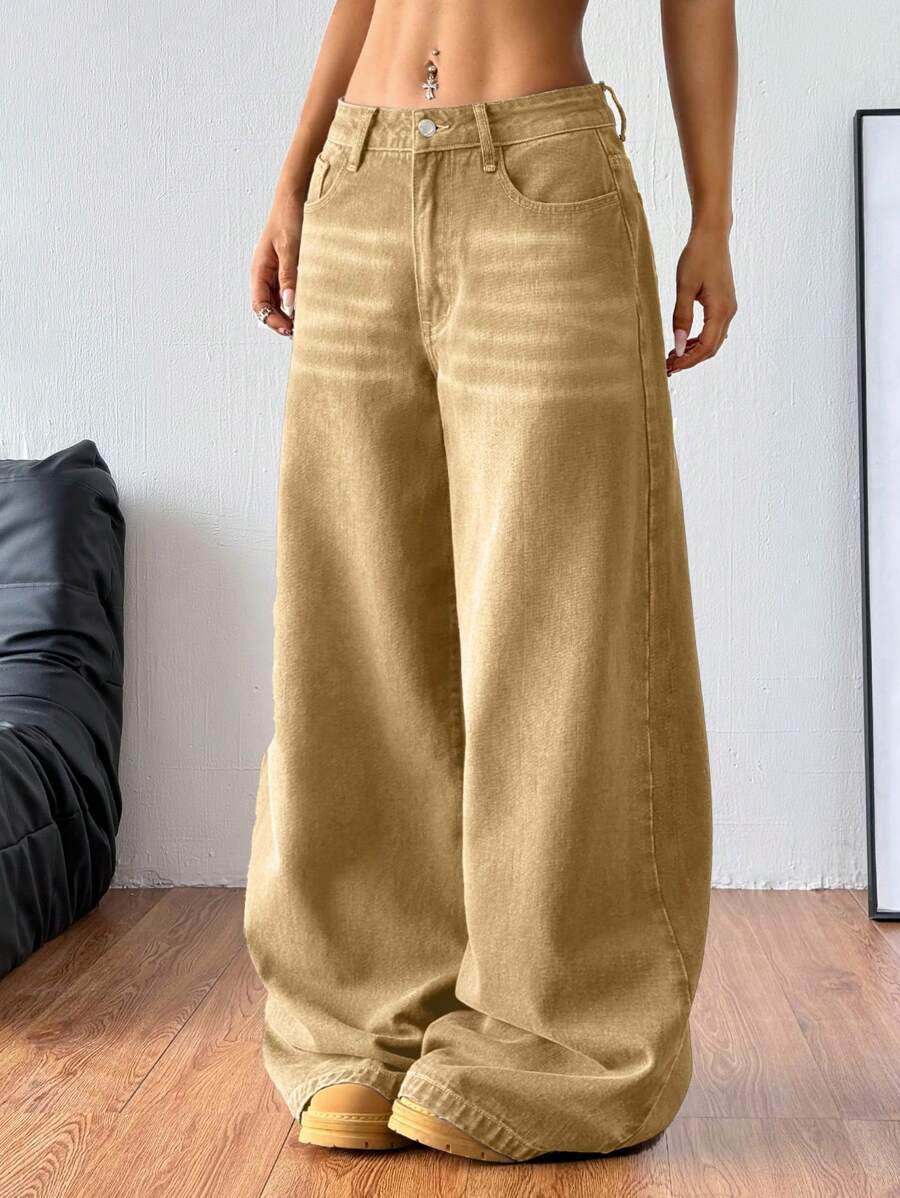 Coolane - Vaqueros casuales y versátiles para mujer con bolsillos, pantalones anchos y holgados, conjuntos de verano para mujer, color caqui