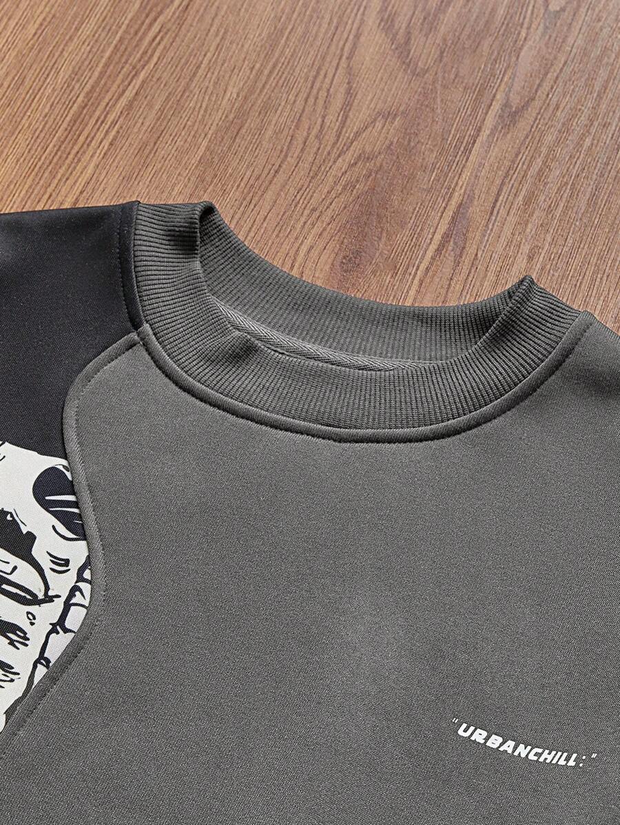 Sudadera informal de punto de manga larga para hombre Manfinity VCAY, diseño patchwork, corte holgado, versátil para uso diario.