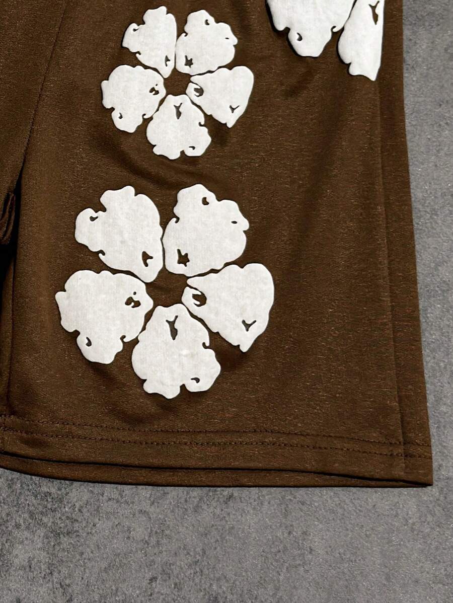 Conjunto informal de 2 piezas para niño: camiseta holgada de manga corta con estampado de letras y pantalones cortos deportivos holgados con estampado de arce, verano