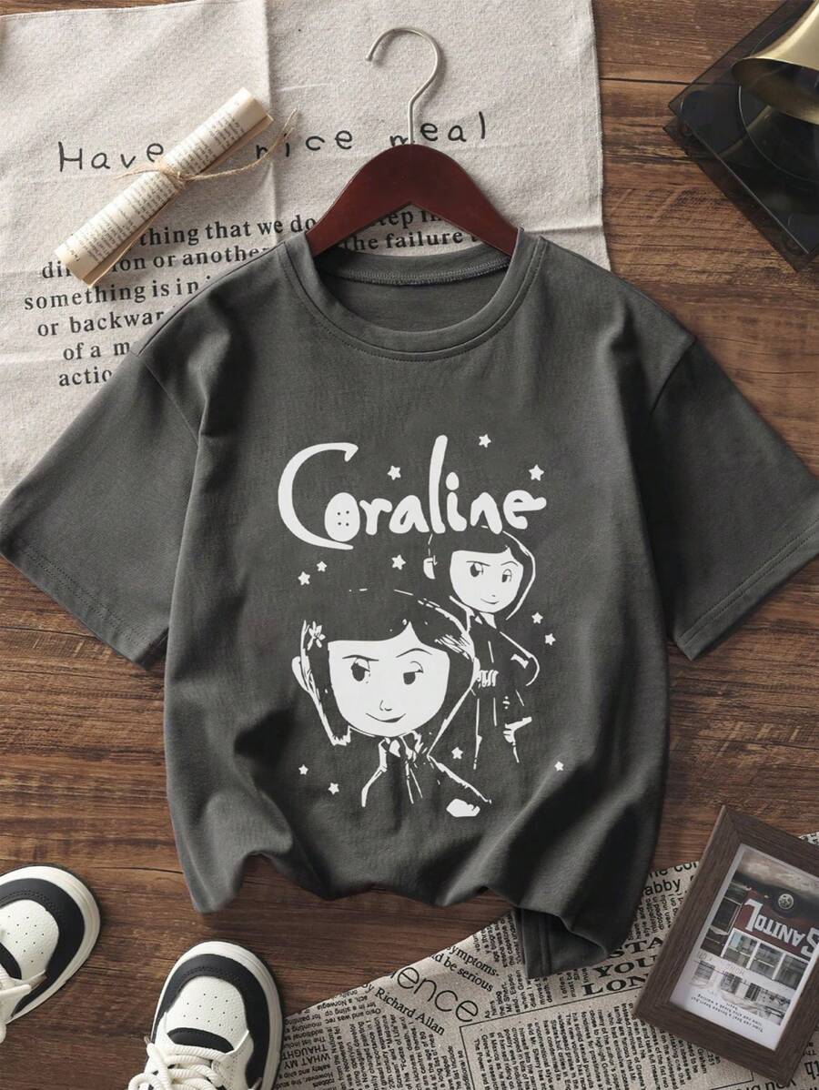 1 camiseta informal de manga corta con estampado bonito para niña, cómoda y moderna, ideal para estudiantes de verano.