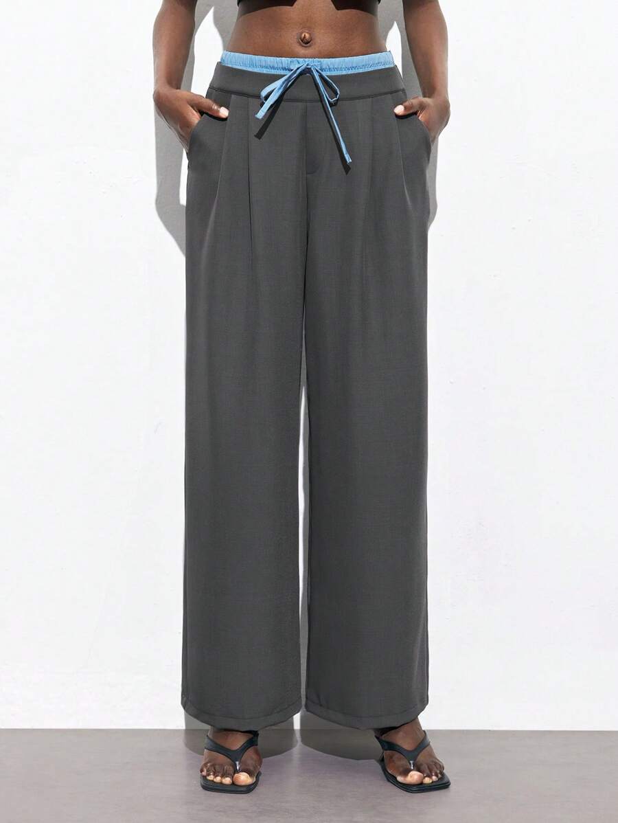 Maija 2025 Verano Nuevo Tejido Mixto Cintura Cordón, Diseño Lazo Pantalones Rectos, Adecuados Para Festivales De Música, Playas, Vacaciones, Casual, Vacaciones Románticas En La Ciudad, Salidas, Bodas, Atuendo De Graduación Fo