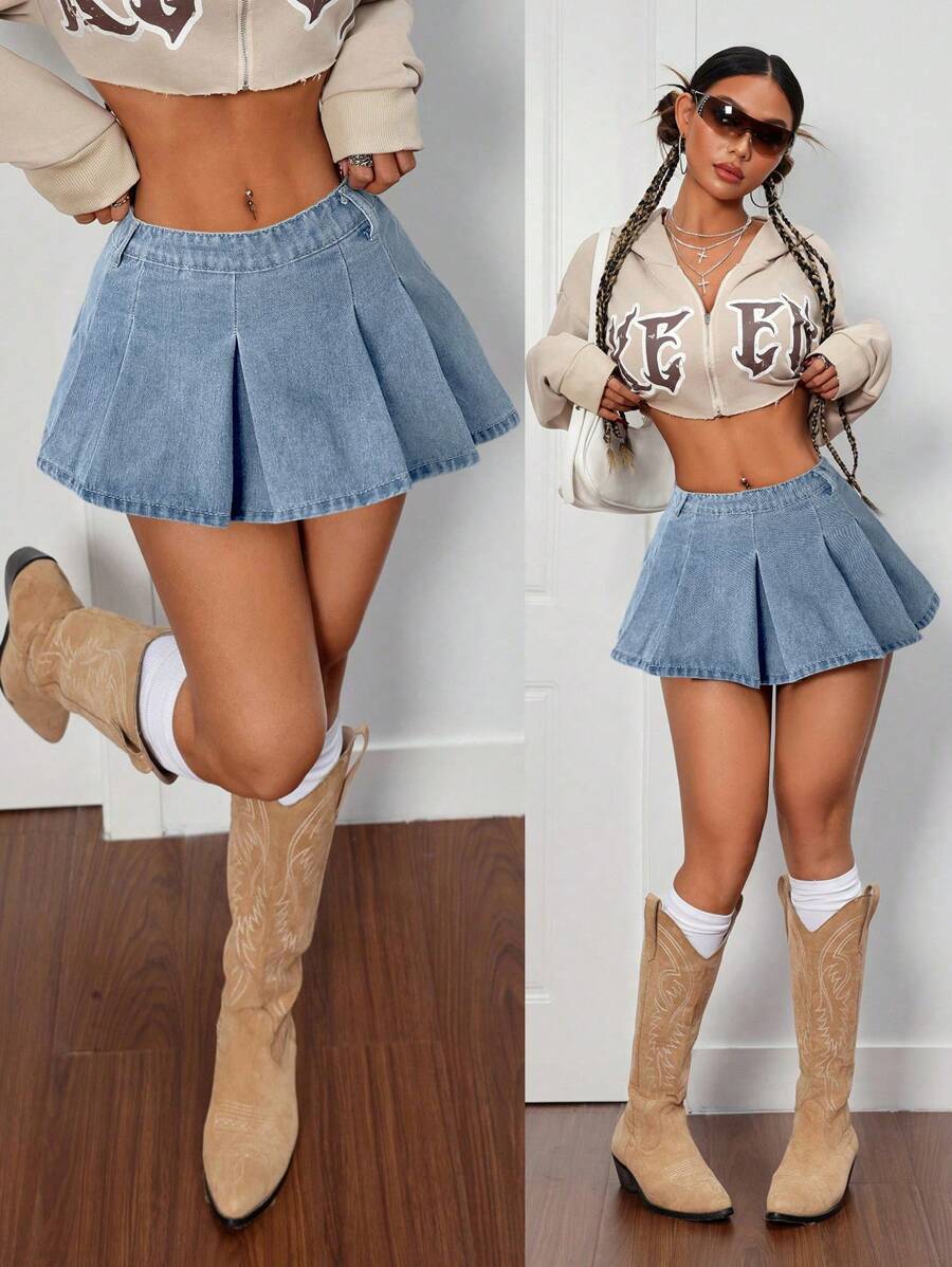 Minifalda vaquera para mujer, estilo caqui, plisada, sexy y de tiro muy bajo, ideal para Acción de Gracias, Navidad, Y2K, vintage, de tiro bajo.