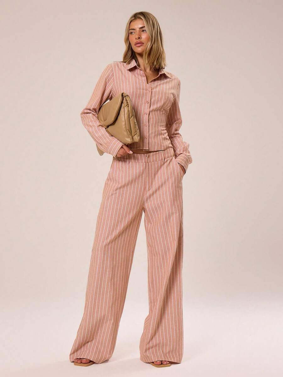MUSERA Tailored Mid Rise Pinstripe Straight Leg Trousers Business Casual Elegant Business Casual Vacation Graduation Prom Wedding Guest Birthday Old Money Fall Work Office Back To School Night Out Going Out