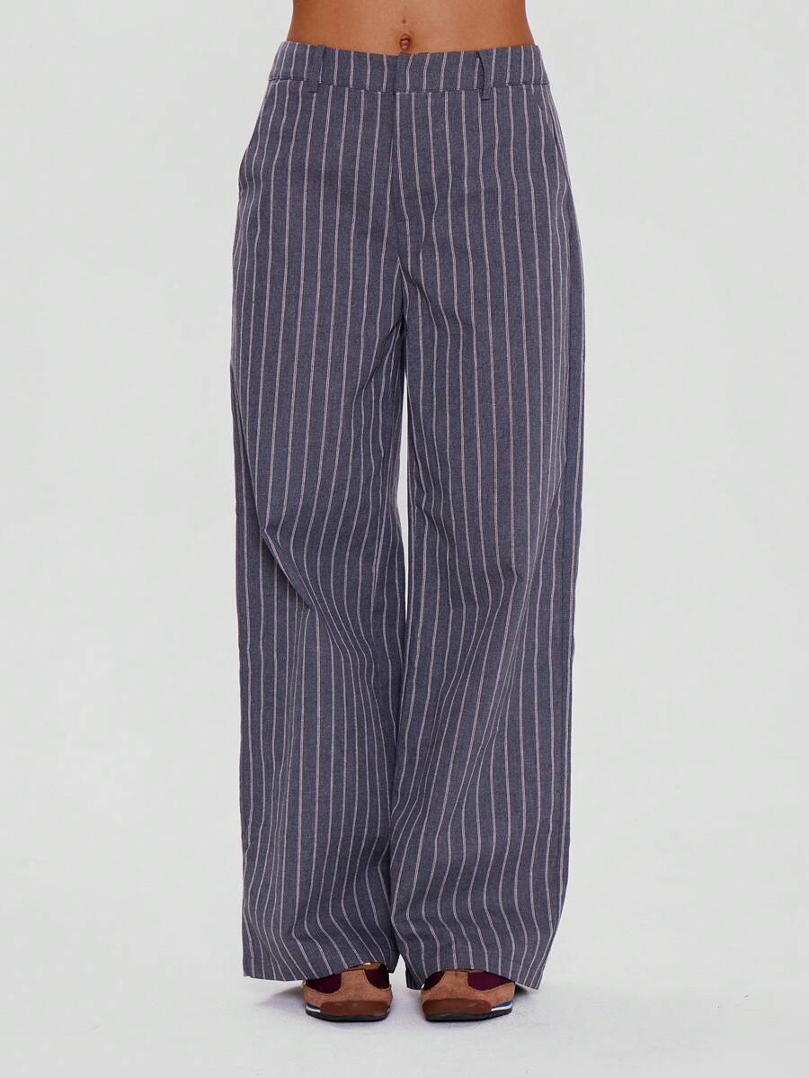 MUSERA Tailored Mid Rise Pinstripe Straight Leg Trousers Business Casual Elegant Business Casual Vacation Graduation Prom Wedding Guest Birthday Old Money Fall Work Office Back To School Night Out Going Out