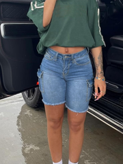 Pantalones cortos elásticos plisados con múltiples bolsillos y estilo urbano de TECCULI para mujer, ideales para festivales de música, primavera/verano
