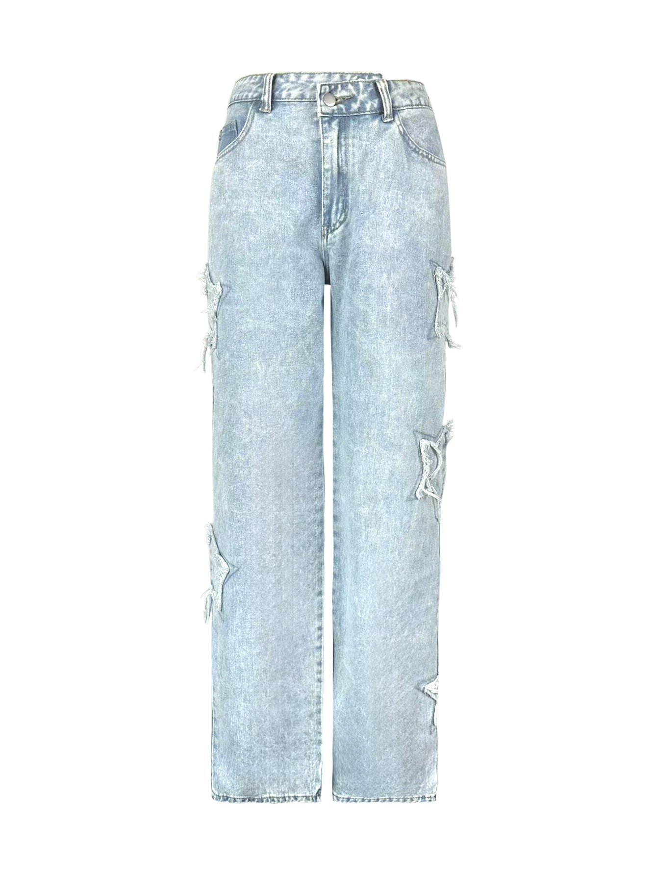 Pantalones TECCULI para mujer, de pierna ancha, con parches y bolsillos, corte holgado, lavados a la piedra