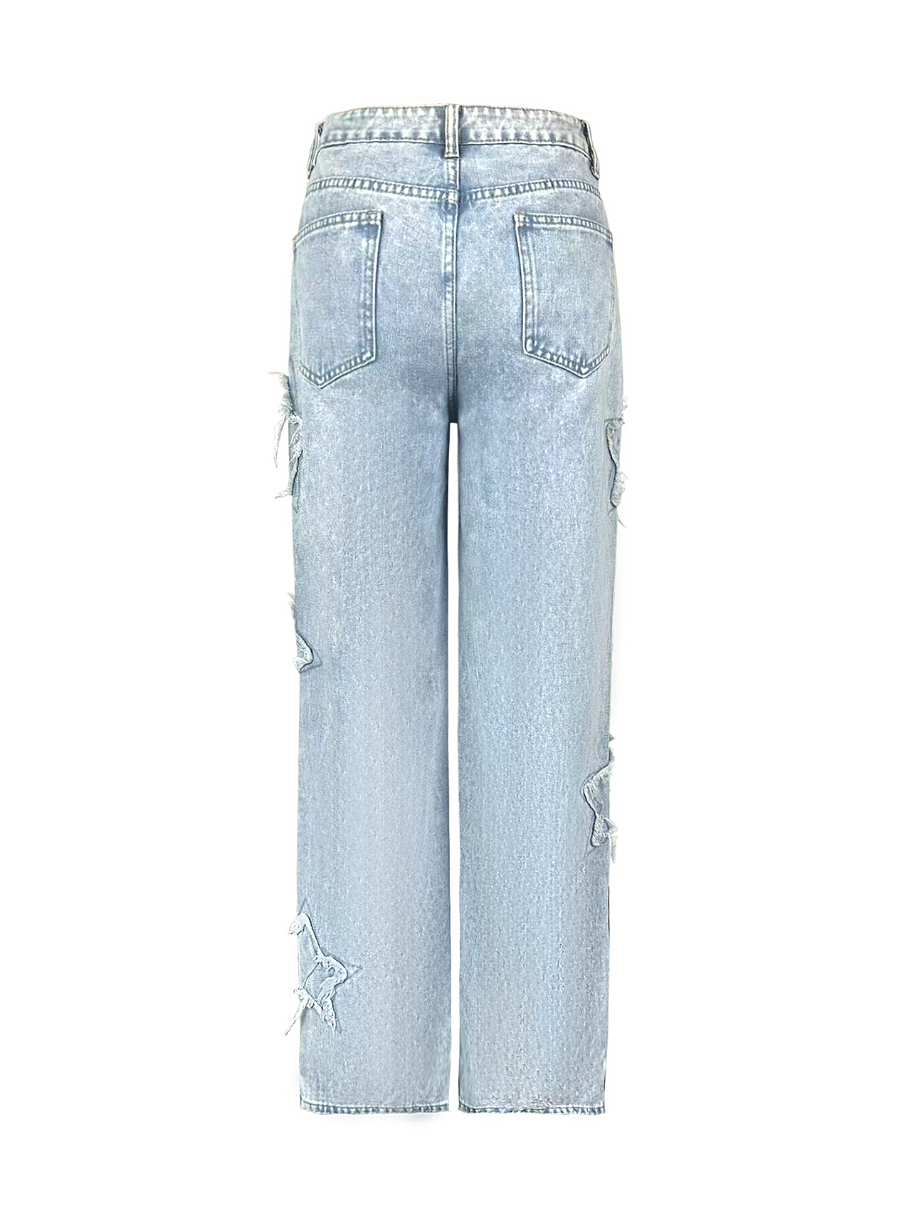 Pantalones TECCULI para mujer, de pierna ancha, con parches y bolsillos, corte holgado, lavados a la piedra