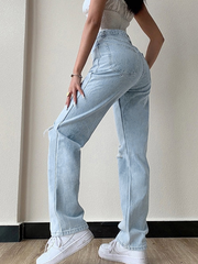 TECCULI - Vaqueros desgastados y elásticos para mujer, pantalones largos informales de primavera/verano