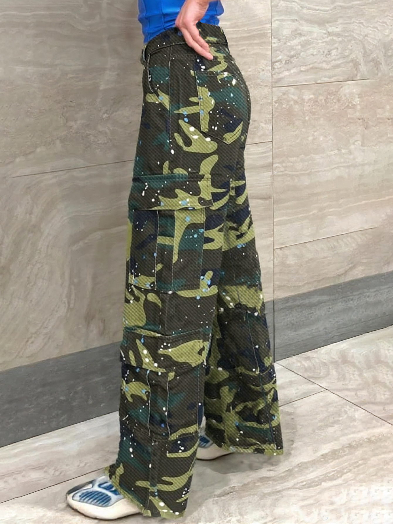 Vaqueros de mezclilla de camuflaje TECCULI estilo callejero americano casual de moda juvenil