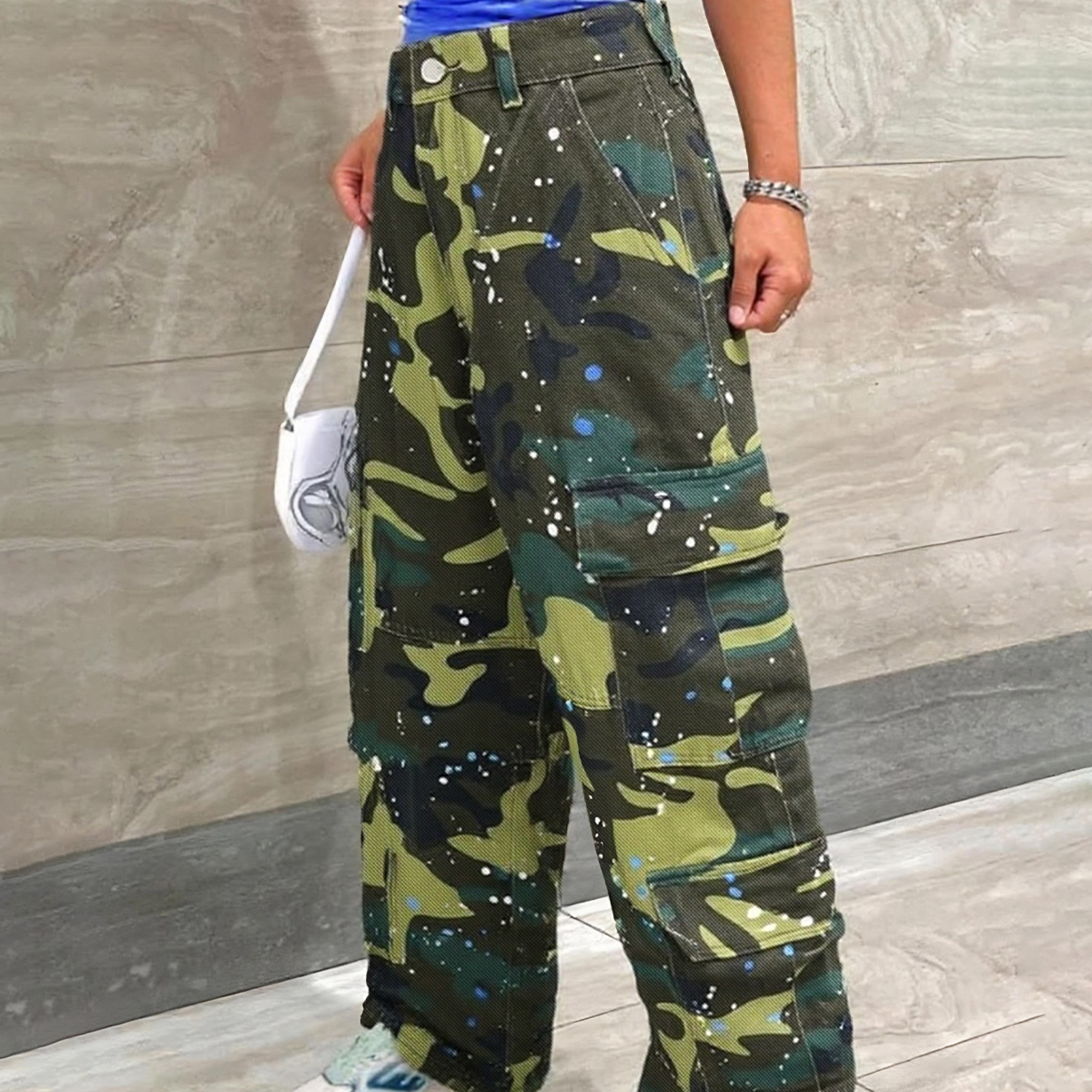 Vaqueros de mezclilla de camuflaje TECCULI estilo callejero americano casual de moda juvenil