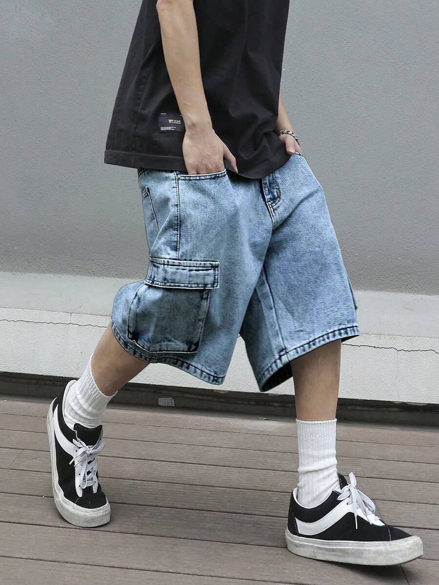 Pantalones cortos vaqueros holgados informales de pierna recta Manfinity EMRG para hombre, ropa de calle de moda