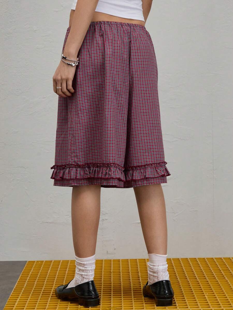 COUREZ Check Frill Bermuda Shorts Summer Outfits For Women Summer Dresses Going Out Outfits Casual Y2K Vacation Holiday 100%Cotton 100%Cotton Vintage