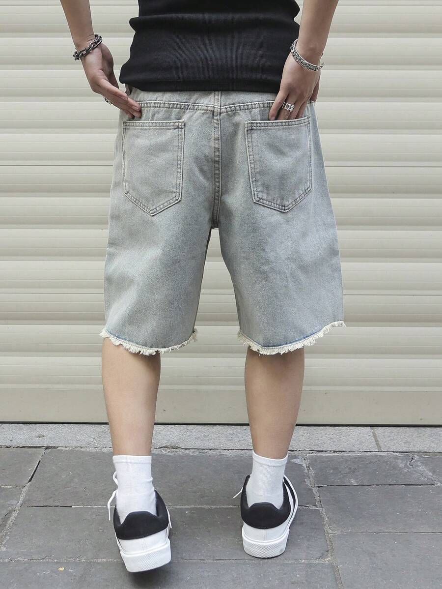 Pantalones cortos vaqueros casuales con bordes deshilachados y bolsillos Manfinity EMRG para hombre