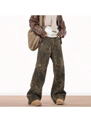 Pantalones vaqueros con estampado de leopardo americano Mannova para hombre, holgados, de corte holgado, estilo urbano, de pierna recta, estilo retro