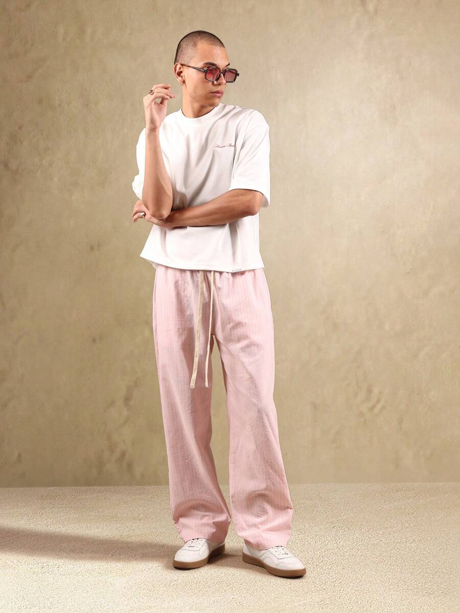 SUMWON Pantalones anchos a rayas para estar por casa, informales, holgados, con cordón, estilo skater, cómodos, para primavera y otoño