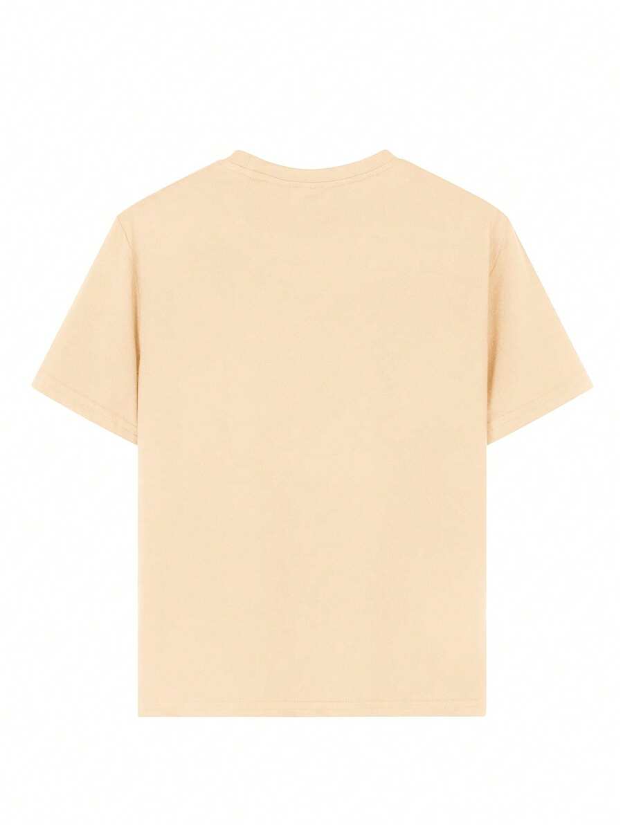 Camiseta informal de manga corta con cuello redondo y estampado de letras azules para niño preadolescente, verano
