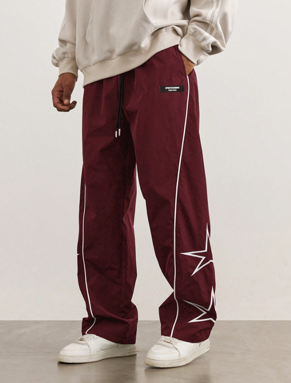 Pantalones TECCULI Manfinity Hypemode holgados con estampado de estrellas y rayas laterales para hombre, pantalones negros largos y rectos para salir, para esposo, novio y para la vuelta al cole.